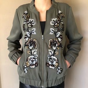 Sequin Rose 🌹 Zip Up Bomber Jacket. Size 0.